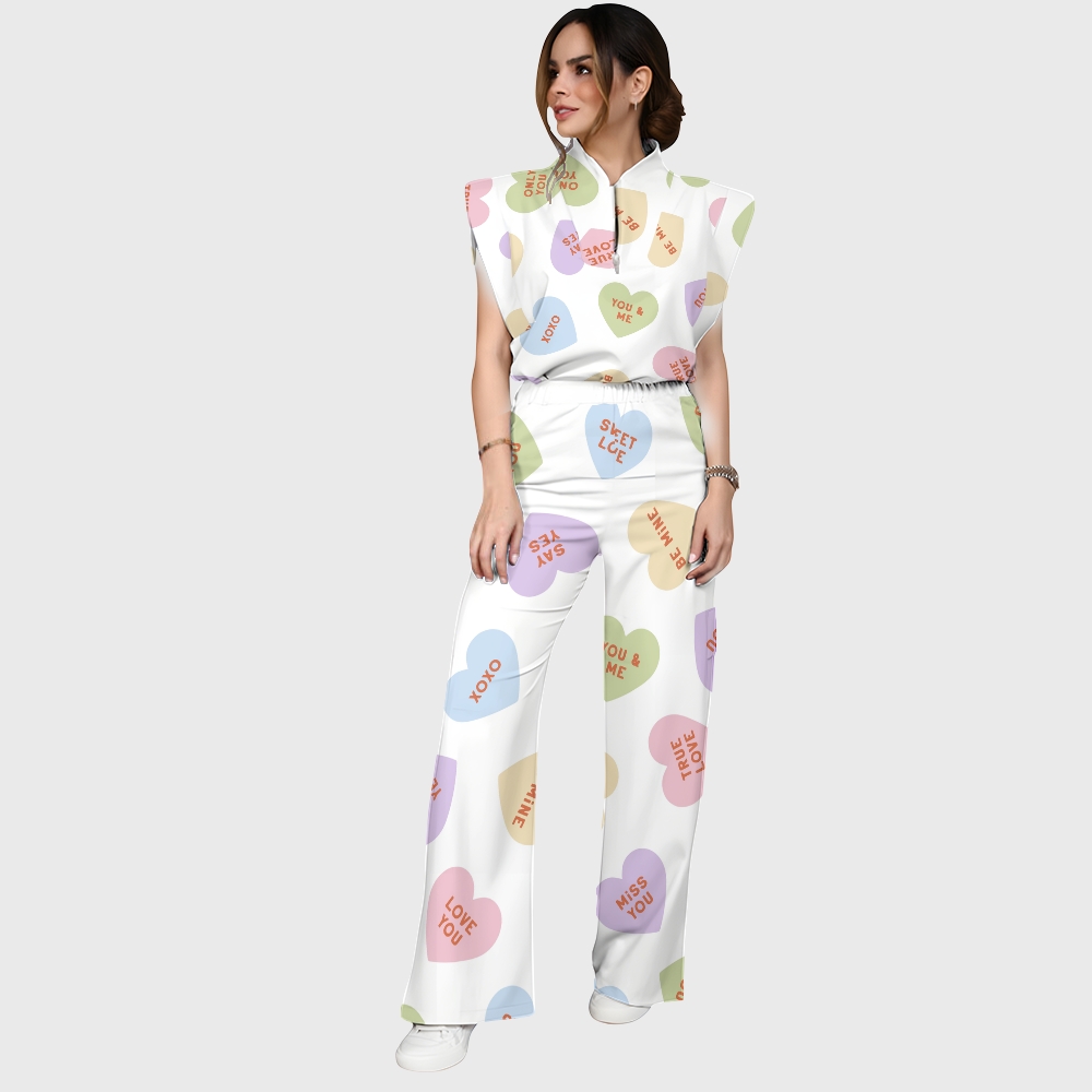 Women's Conversation Hearts for Valentines Printed Scrub Set CL03