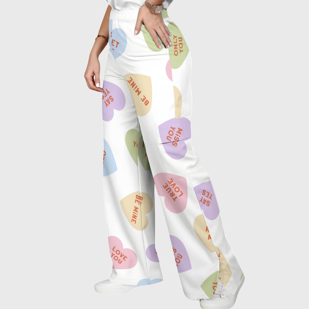 Women's Conversation Hearts for Valentines Printed Scrub Set CL03