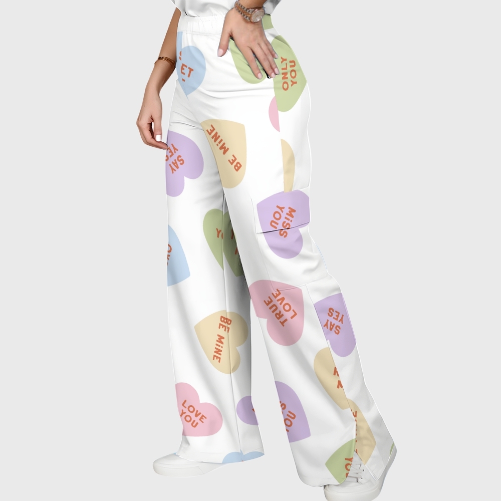 Women's Conversation Hearts for Valentines Printed Scrub Set CL03