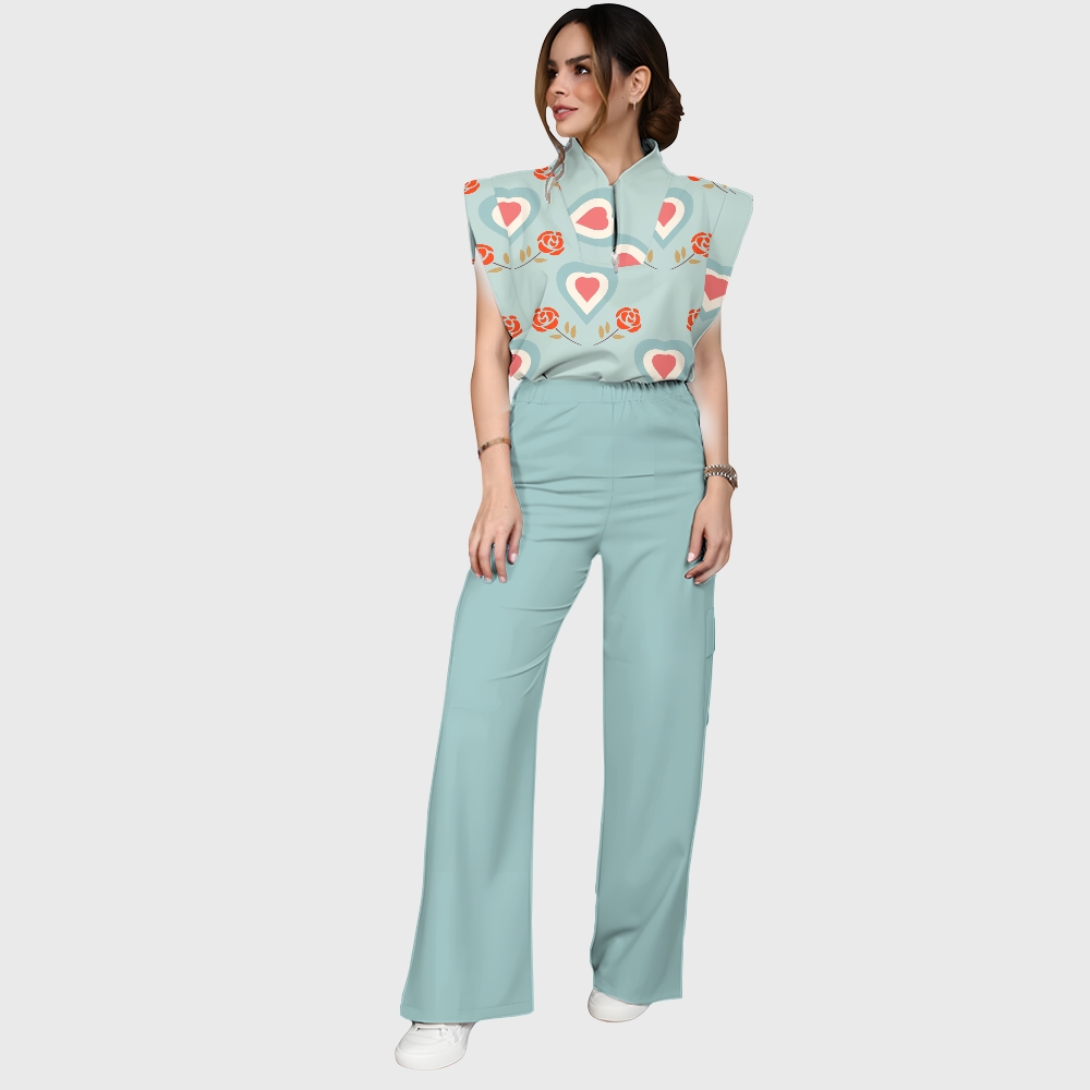 Women's Heart Floral Printed Scrub Set CL04