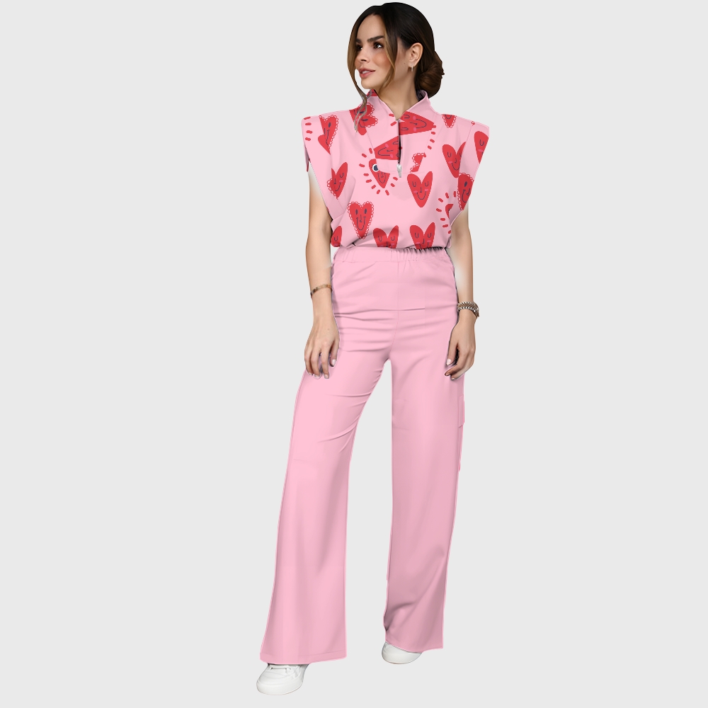 Women's Smiling Hearts Printed Scrub Set CL07