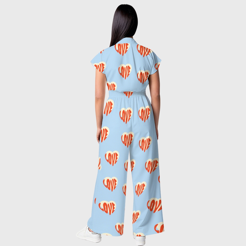 Women's Wide-Leg True Love Printed Scrub Jumpsuit JH04