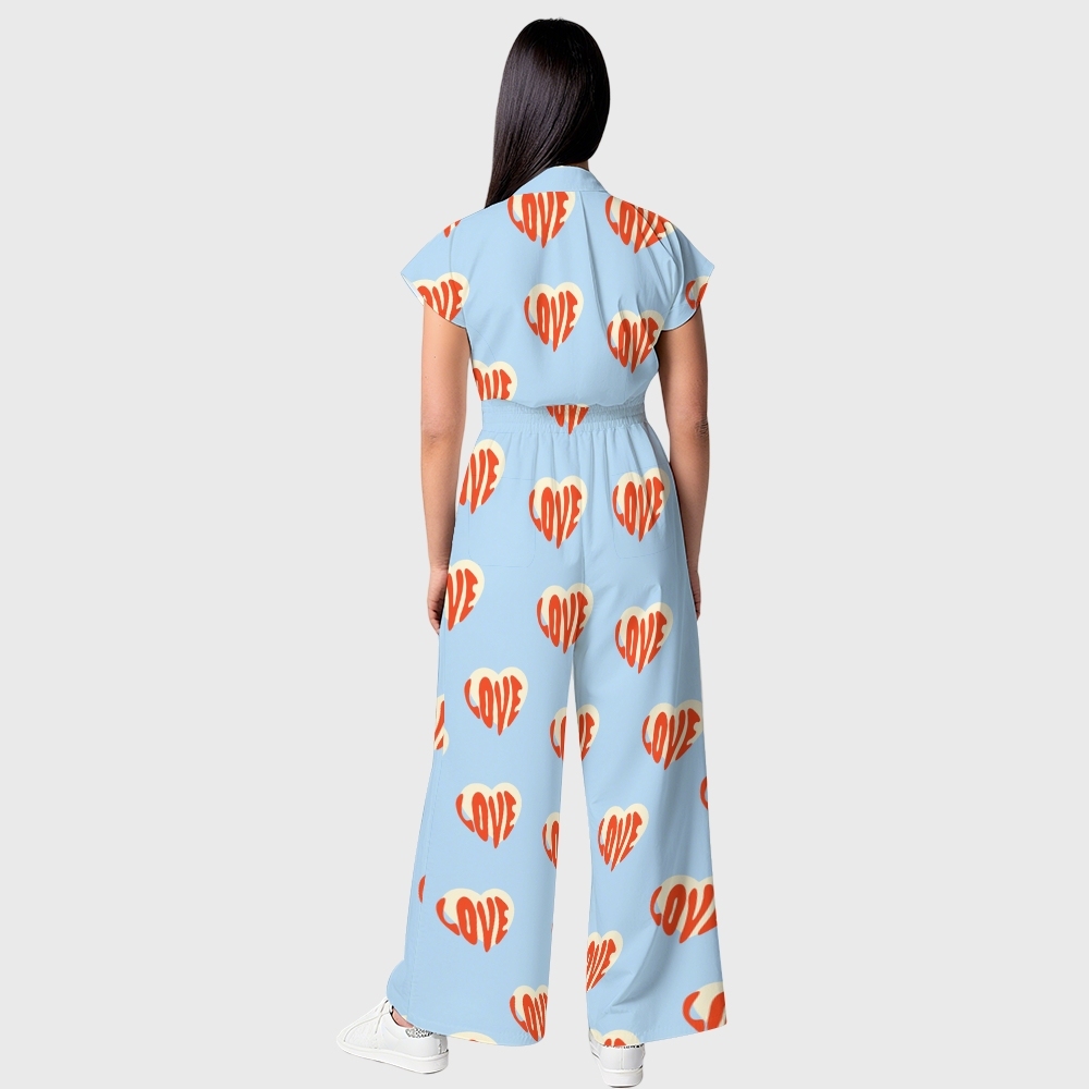 Women's Wide-Leg True Love Printed Scrub Jumpsuit JH04
