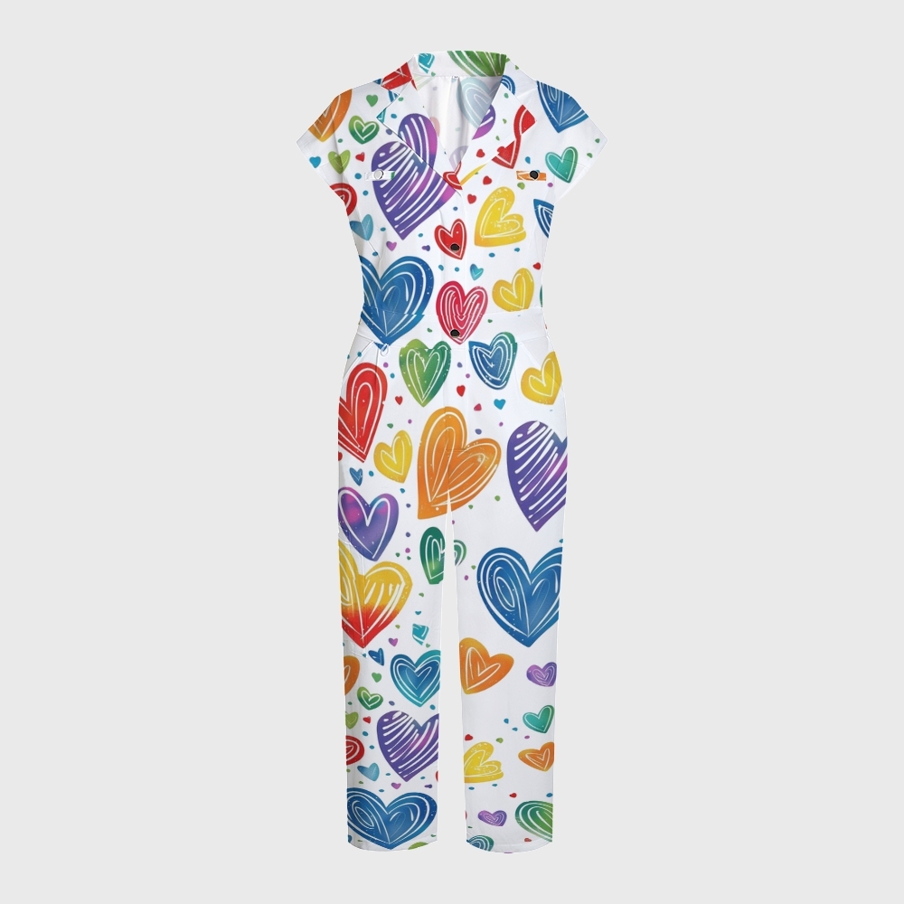 Women's Wide-Leg Rainbow Hearts Printed Jumpsuit JH08
