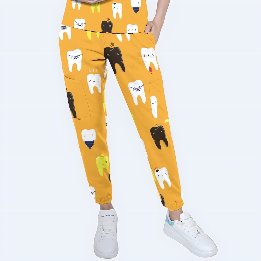 Women's Puff Sleeves Cute Teeth Scrub Set SAA6