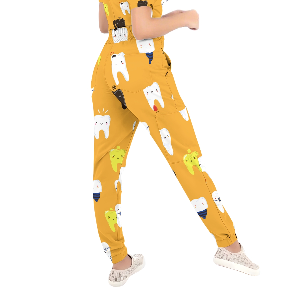 Women's Puff Sleeves Cute Teeth Scrub Set SAA6