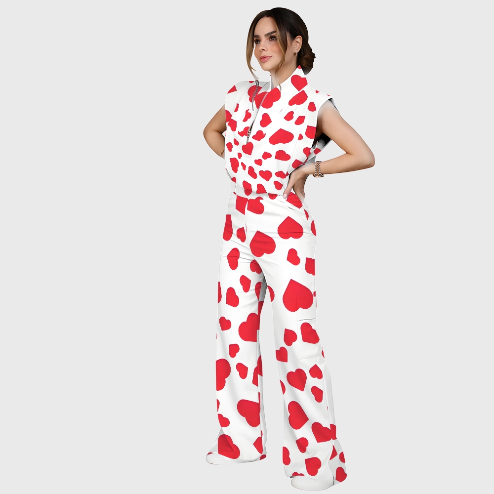 Women's Colorful Heart Pattern  Scrub Set CL11