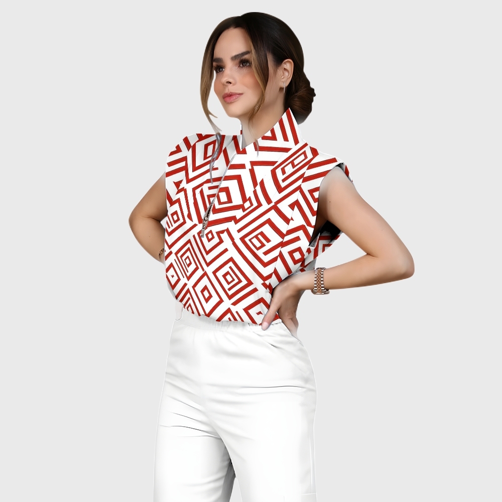 Women's Metallic Line Series Printed Scrub Set  SM04