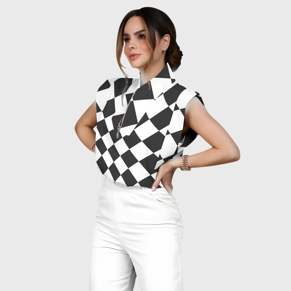 Women's Metallic Line Series Printed Scrub Set  SM07