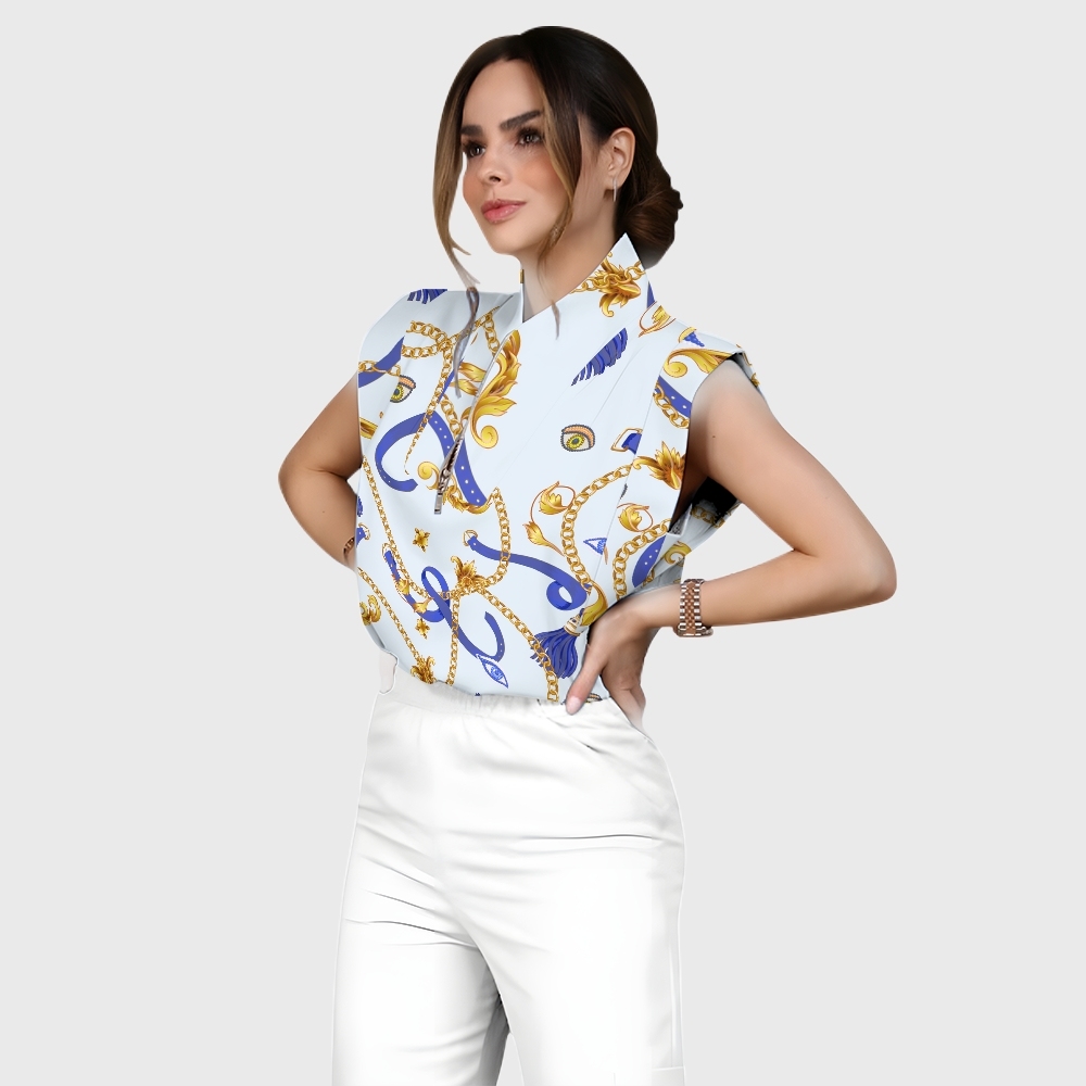 Women's Metallic Line Series Printed Scrub Set  SM08