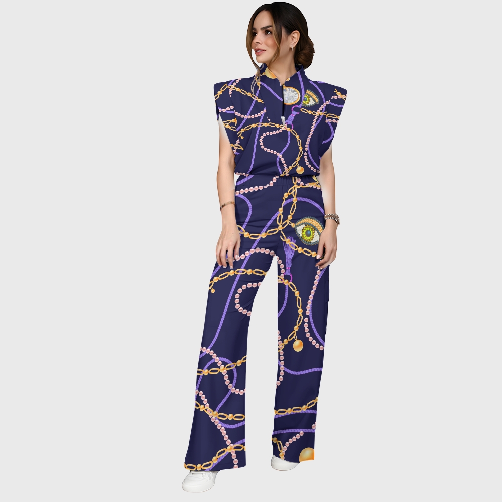 Women's Metallic Line Series Printed Scrub Set  SM13