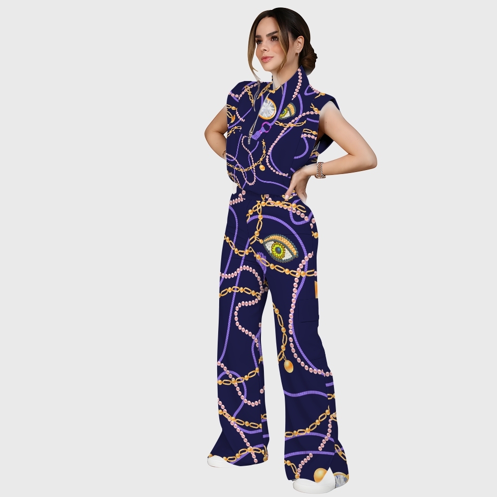 Women's Metallic Line Series Printed Scrub Set  SM13