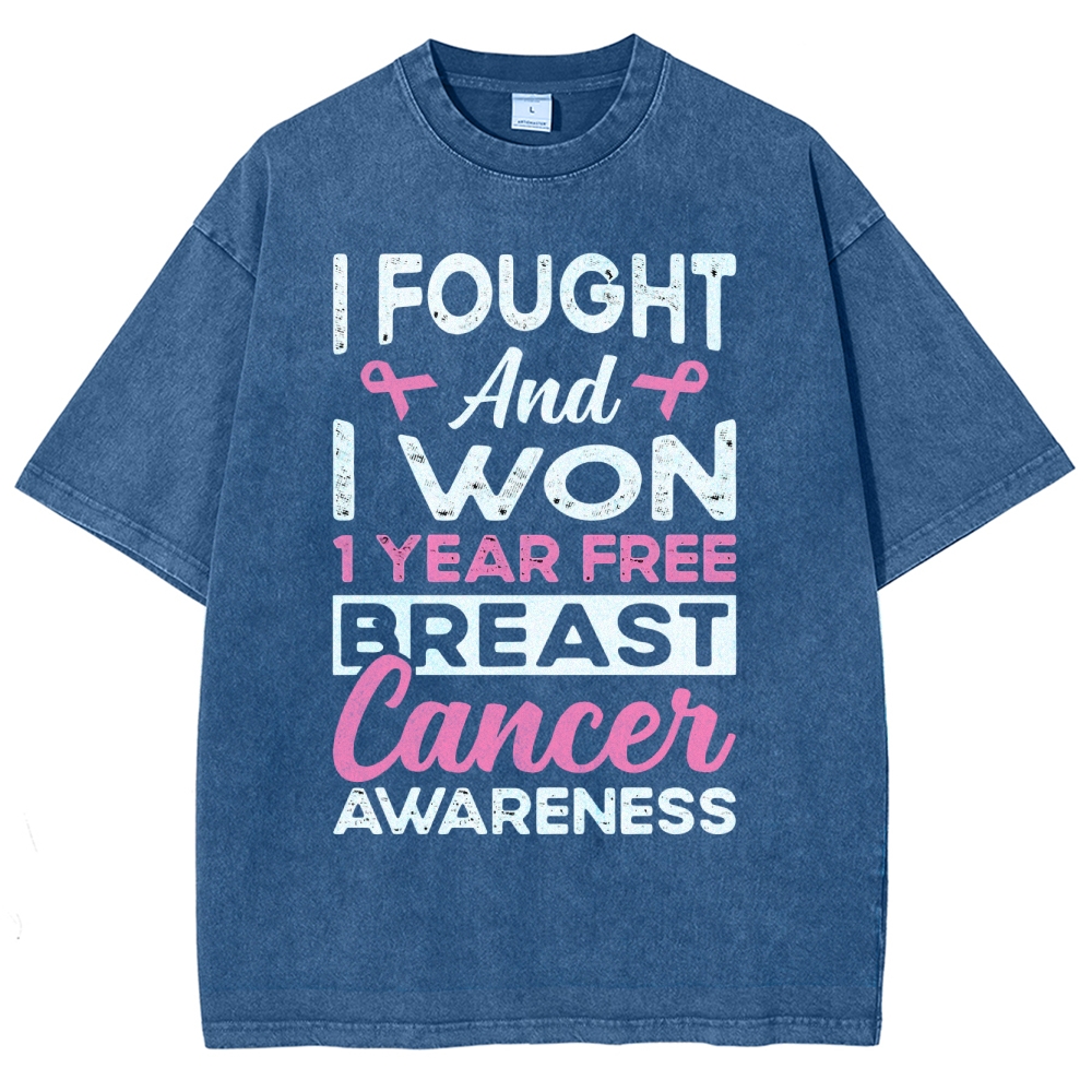 I Fought And I Won Breast Awareness Washed Vintage T-shirt