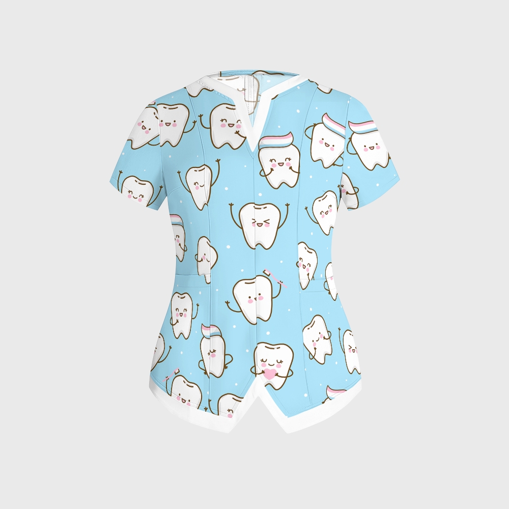 Women's Cute Tooth-Print Scrub Set JTT01