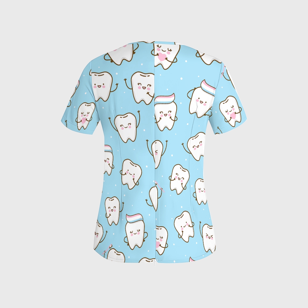 Women's Cute Tooth-Print Scrub Set JTT01