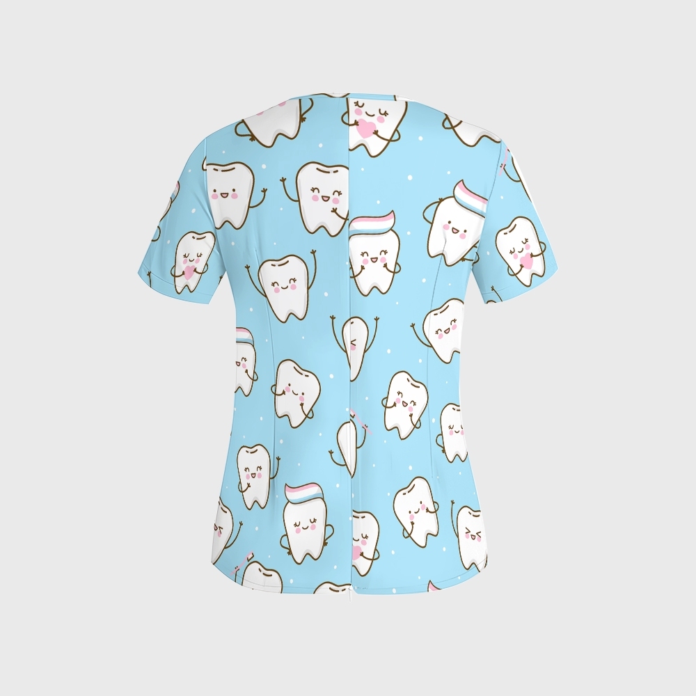 Women's Cute Tooth-Print Scrub Set JTT01