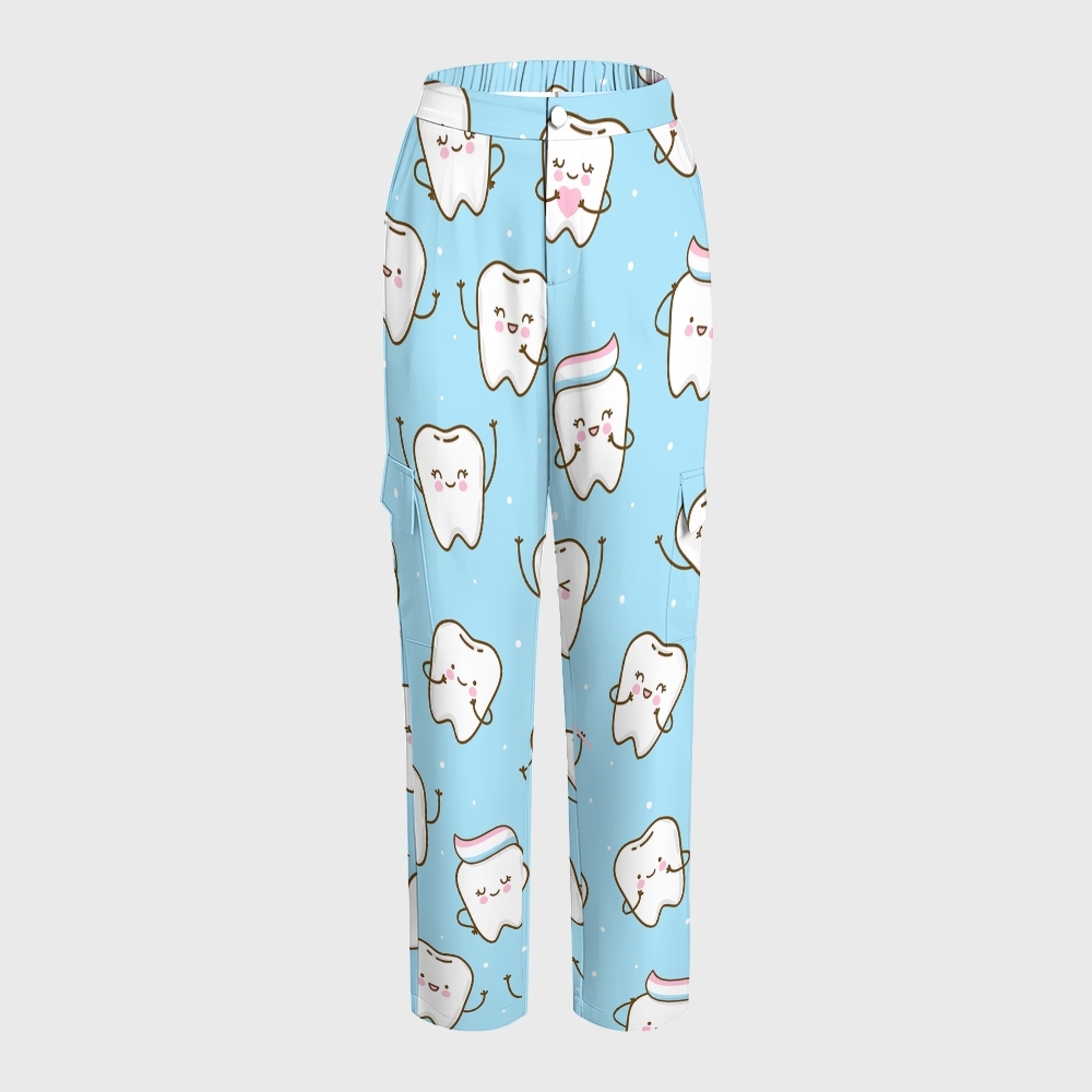 Women's Cute Tooth-Print Scrub Set JTT01