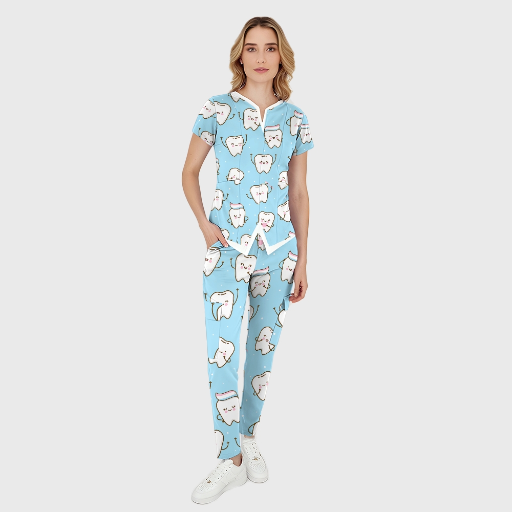 Women's Cute Tooth-Print Scrub Set JTT01
