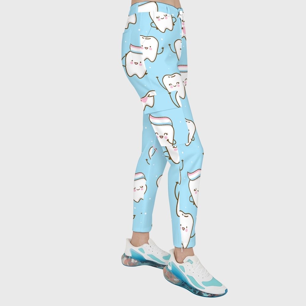 Women's Cute Tooth-Print Scrub Set JTT01