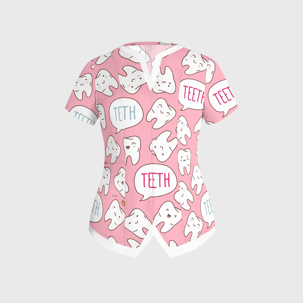 Women's Cute Tooth-Print Scrub Set JTT02