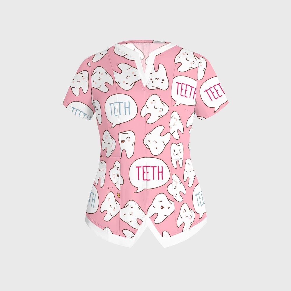 Women's Cute Tooth-Print Scrub Set JTT02