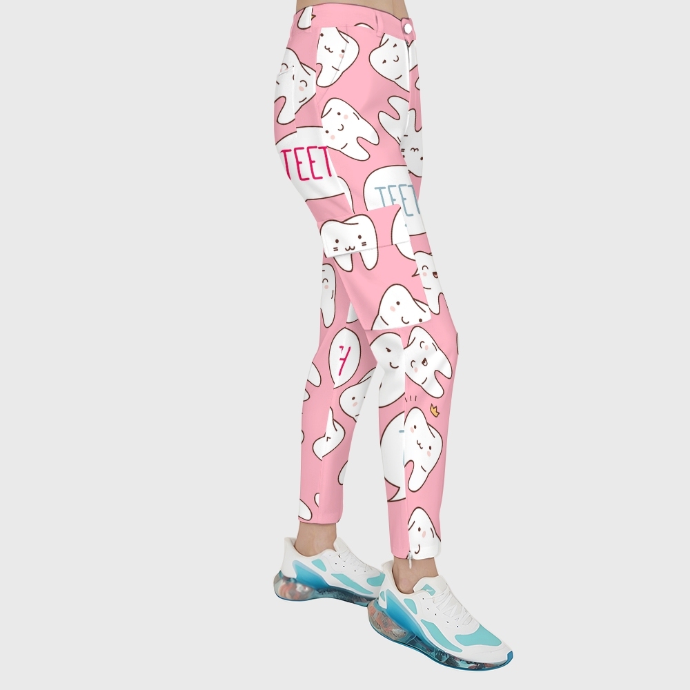 Women's Cute Tooth-Print Scrub Set JTT02