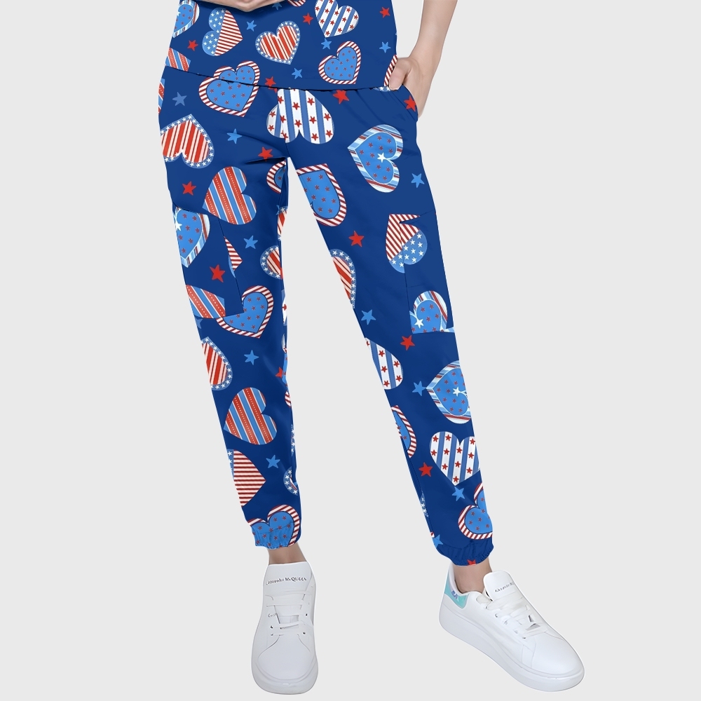 Women's Puff Sleeves American Elements Printed Scrub Set SAA1