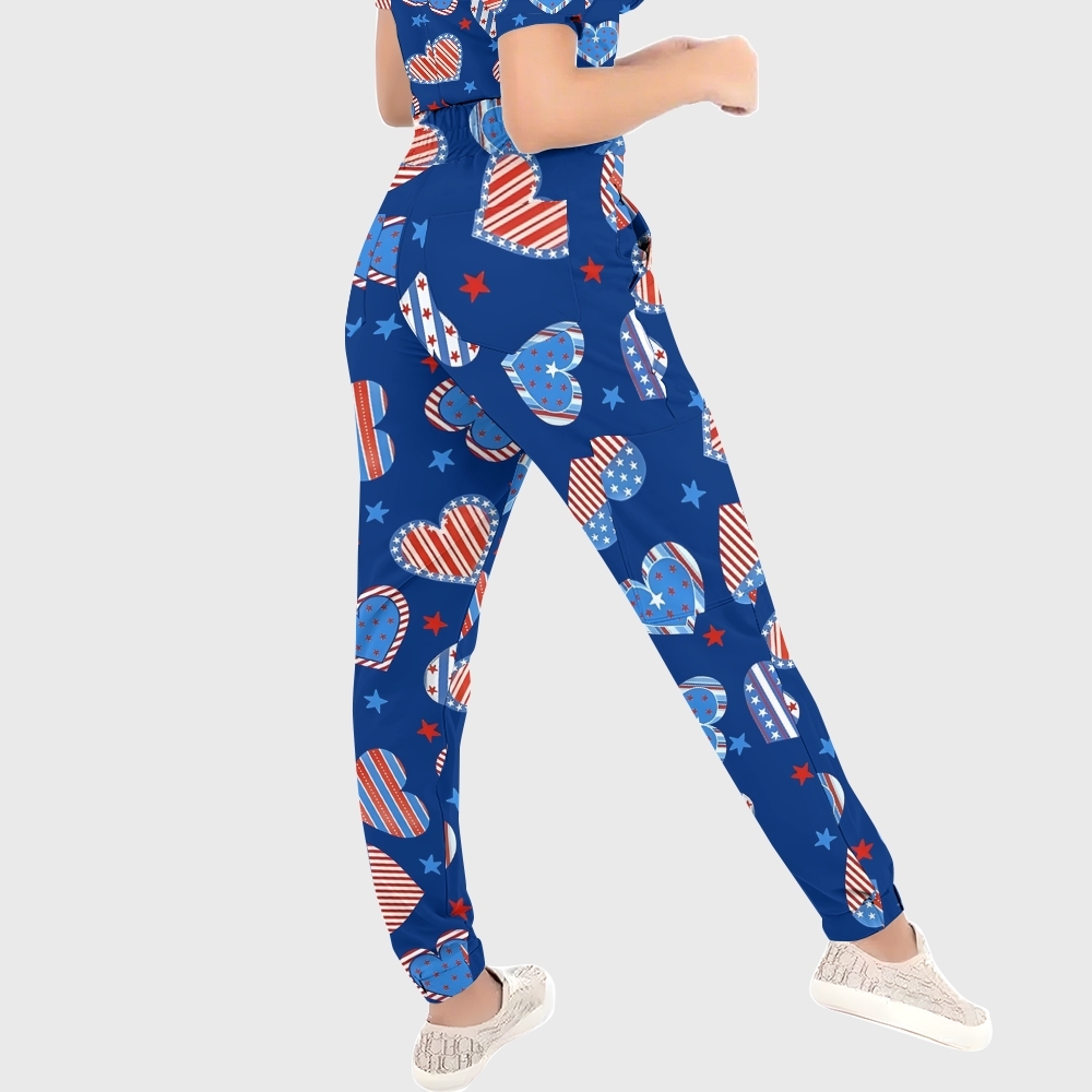 Women's Puff Sleeves American Elements Printed Scrub Set SAA1