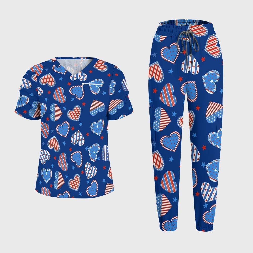 Women's Puff Sleeves American Elements Printed Scrub Set SAA1