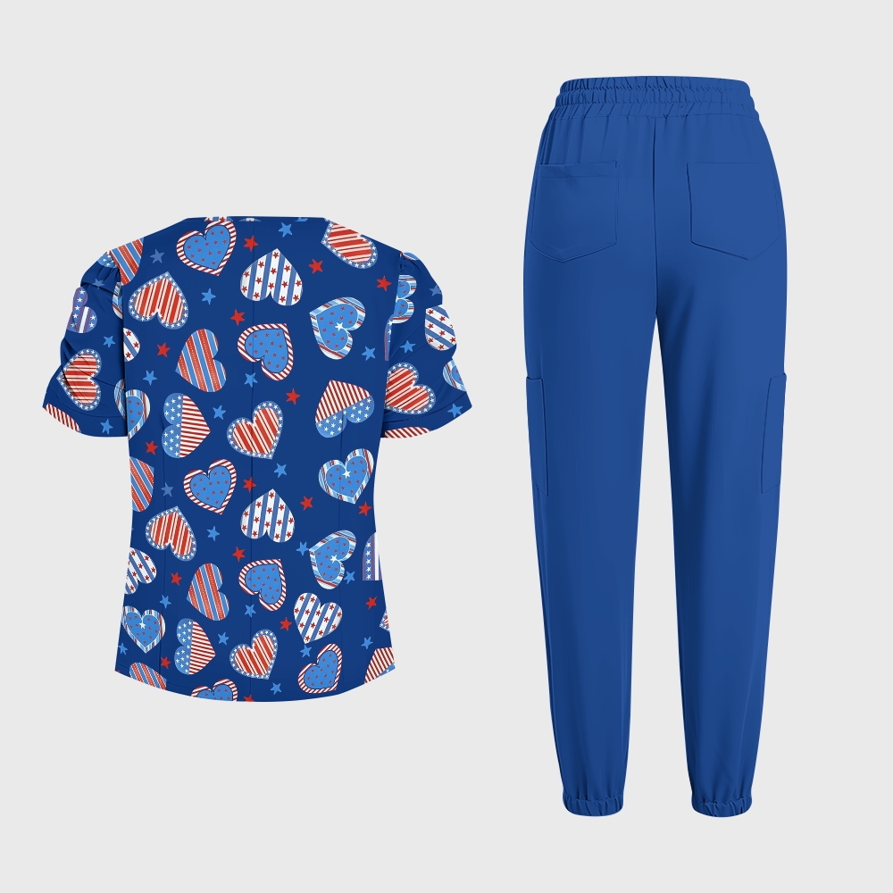 Women's Puff Sleeves American Elements Printed Scrub Set SAA2