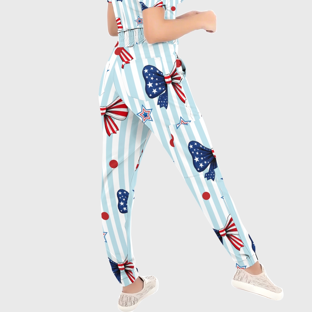 Women's Puff Sleeves American Elements Printed Scrub Set SAA9