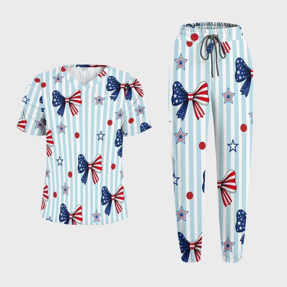 Women's Puff Sleeves American Elements Printed Scrub Set SAA9
