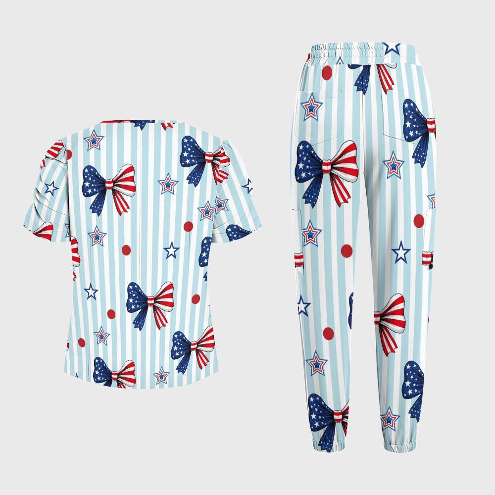 Women's Puff Sleeves American Elements Printed Scrub Set SAA9