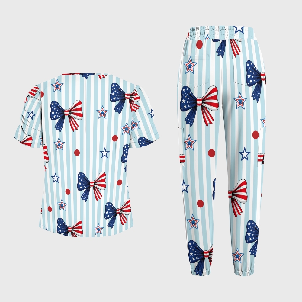 Women's Puff Sleeves American Elements Printed Scrub Set SAA9