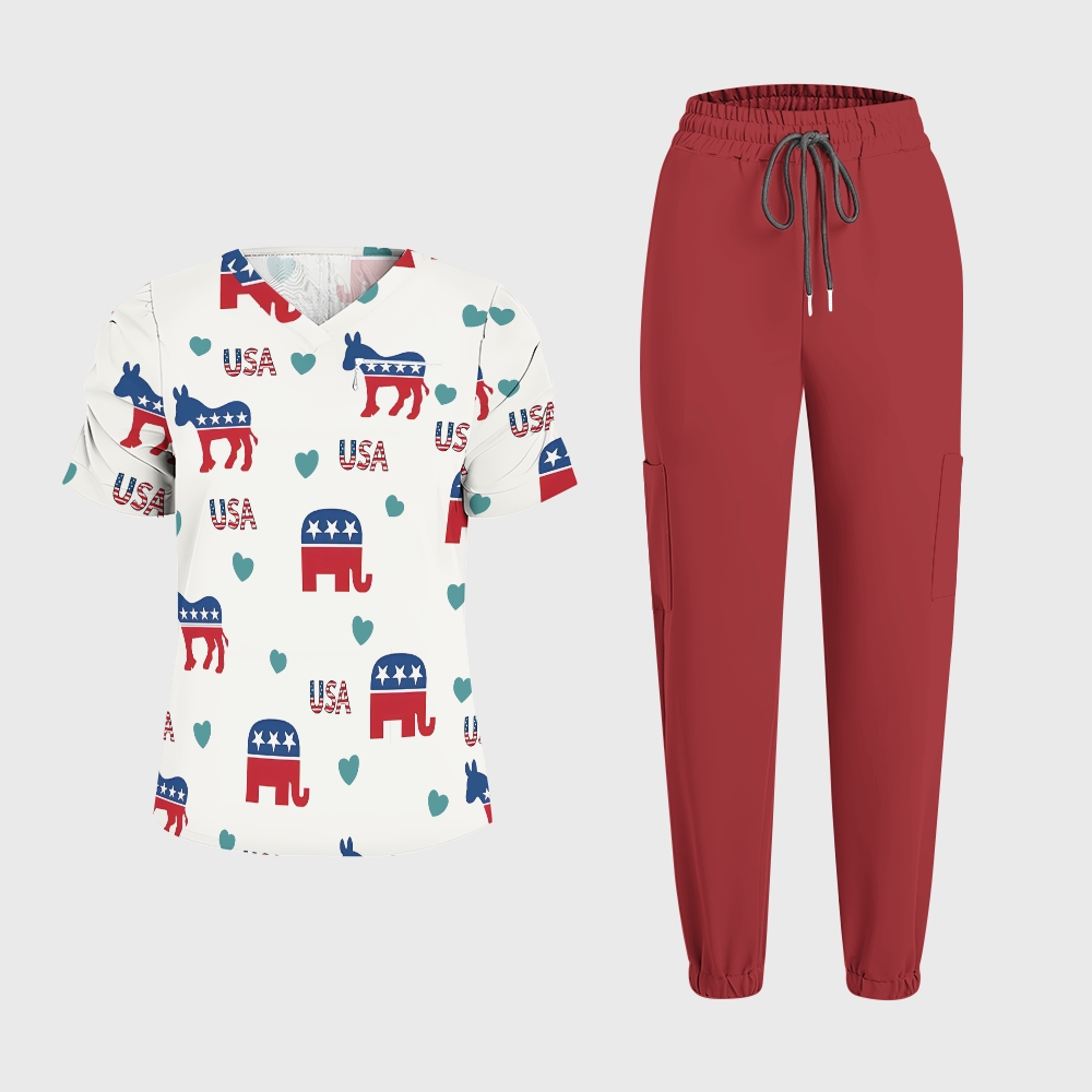 Women's Puff Sleeves American Elements Printed Scrub Set SAA11