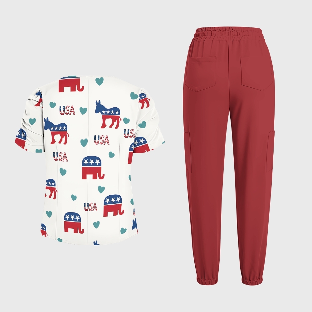 Women's Puff Sleeves American Elements Printed Scrub Set SAA11