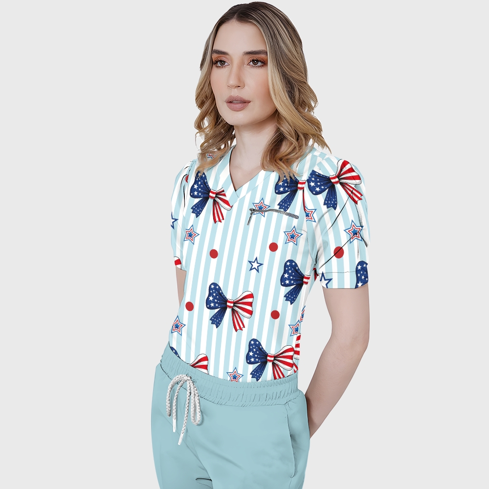 Women's Puff Sleeves American Elements Printed Scrub Set SAA12