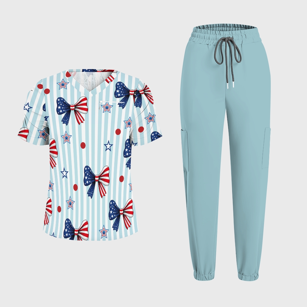 Women's Puff Sleeves American Elements Printed Scrub Set SAA12