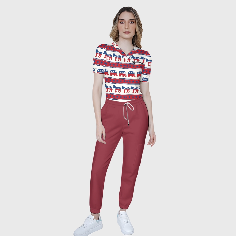 Women's Puff Sleeves American Elements Printed Scrub Set SAA15