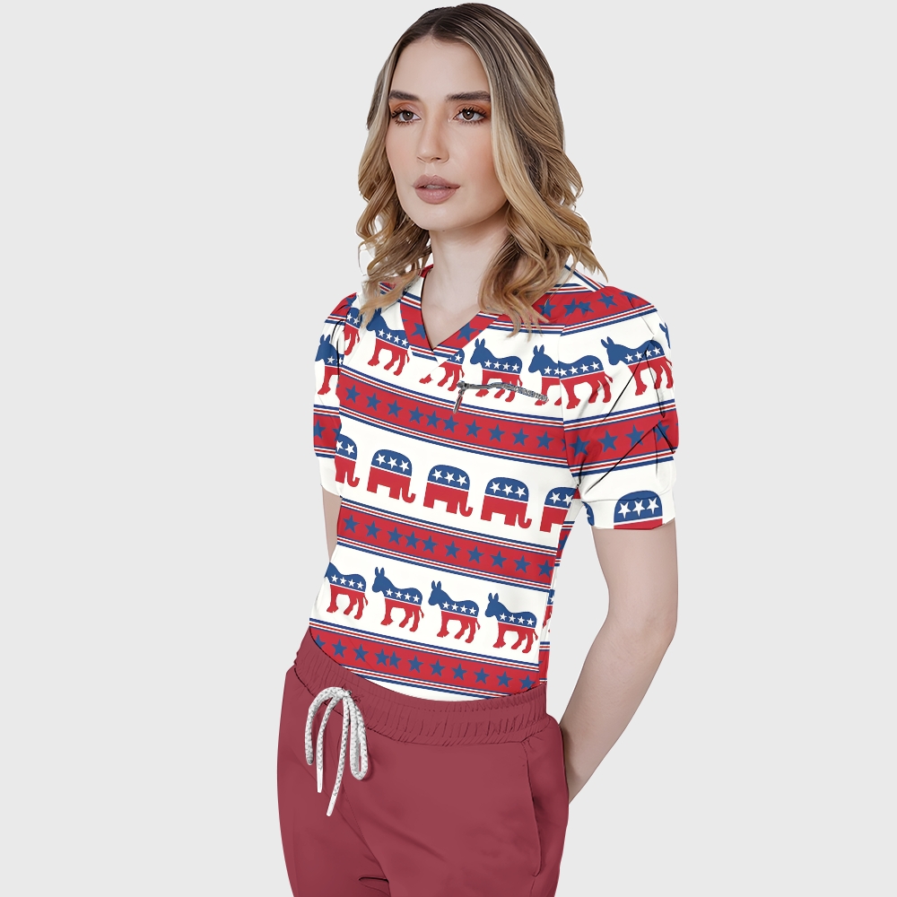 Women's Puff Sleeves American Elements Printed Scrub Set SAA15