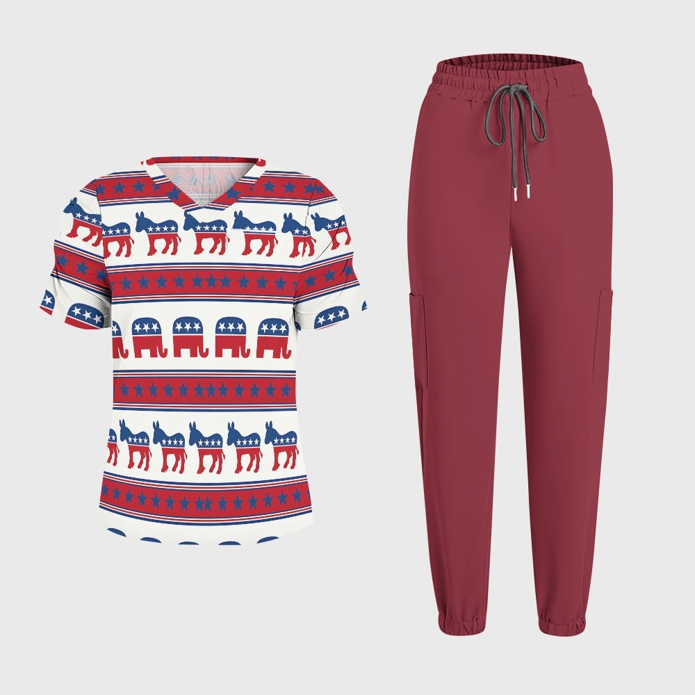 Women's Puff Sleeves American Elements Printed Scrub Set SAA15