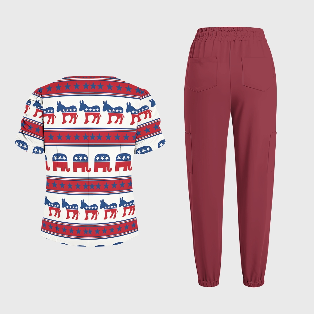 Women's Puff Sleeves American Elements Printed Scrub Set SAA15