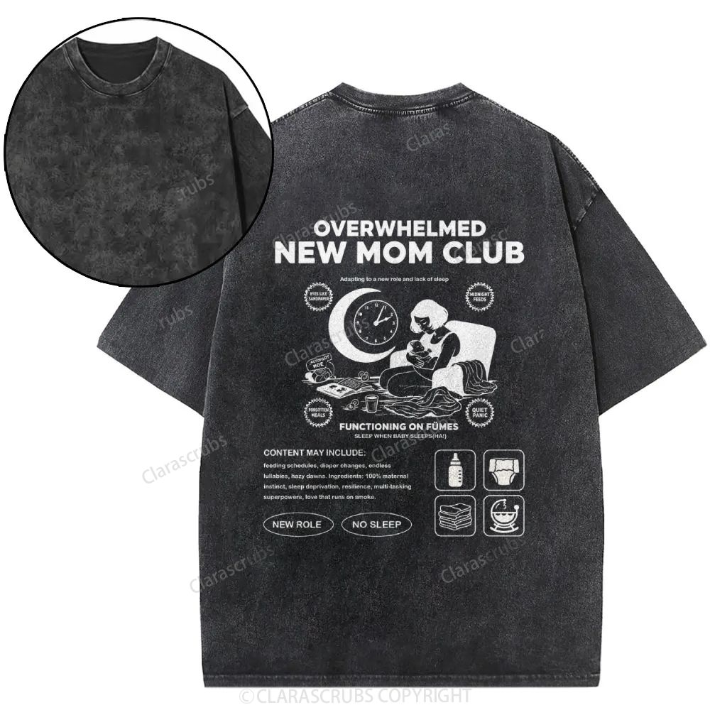 Overwhelmed New Mom Club Washed T-shirt
