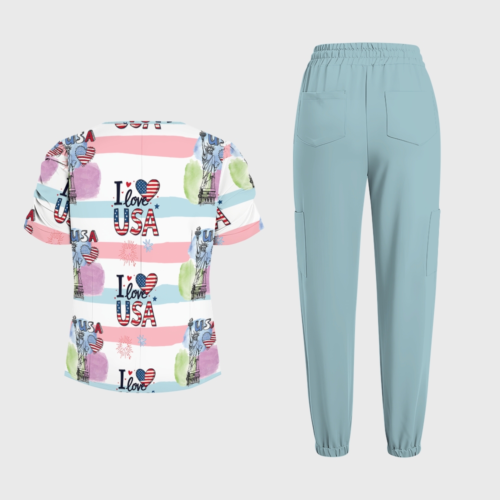 Women's Puff Sleeves American Elements Printed Scrub Set SAA17