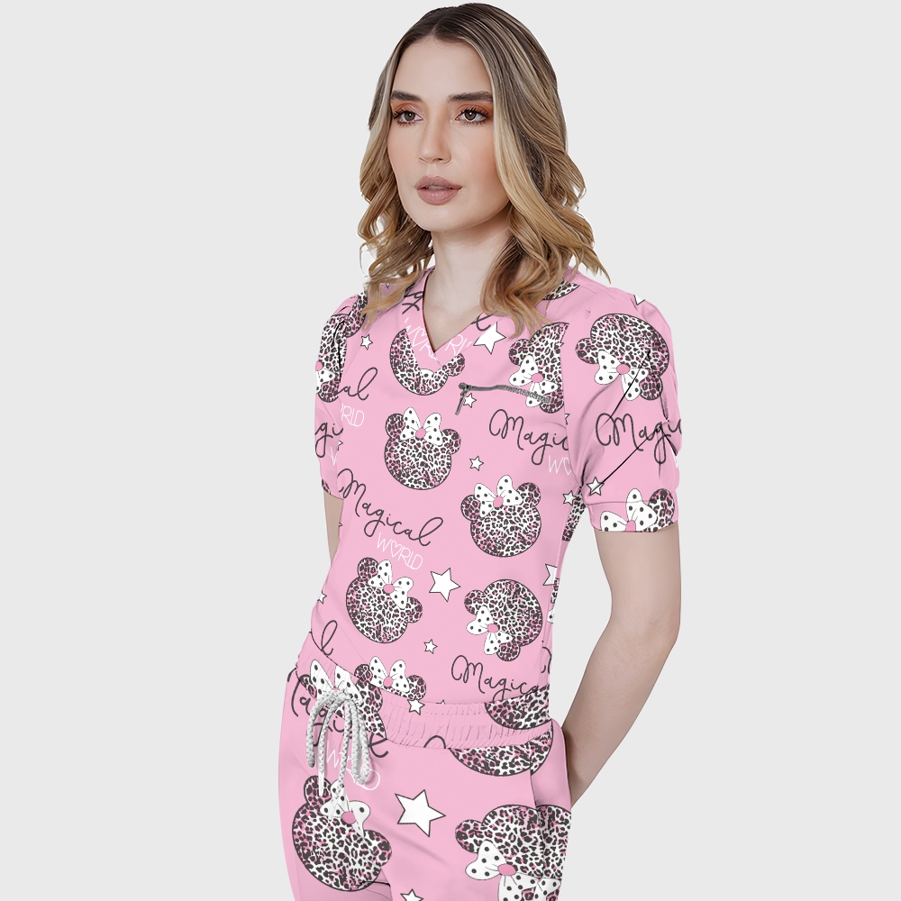 Women's V-Neck Cute Mouse Printed Scrub Top™