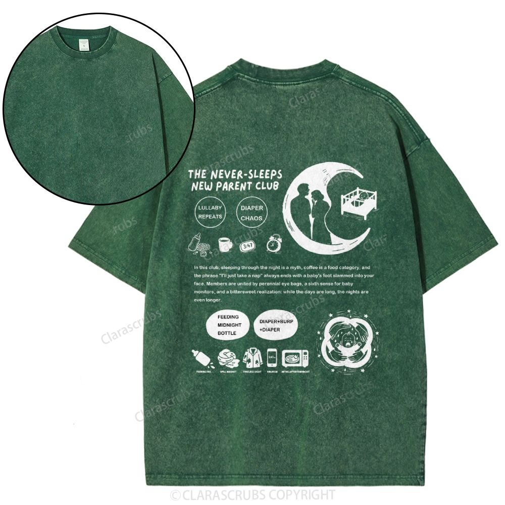 The Never-Sleeps New Parent Club Washed T-shirt