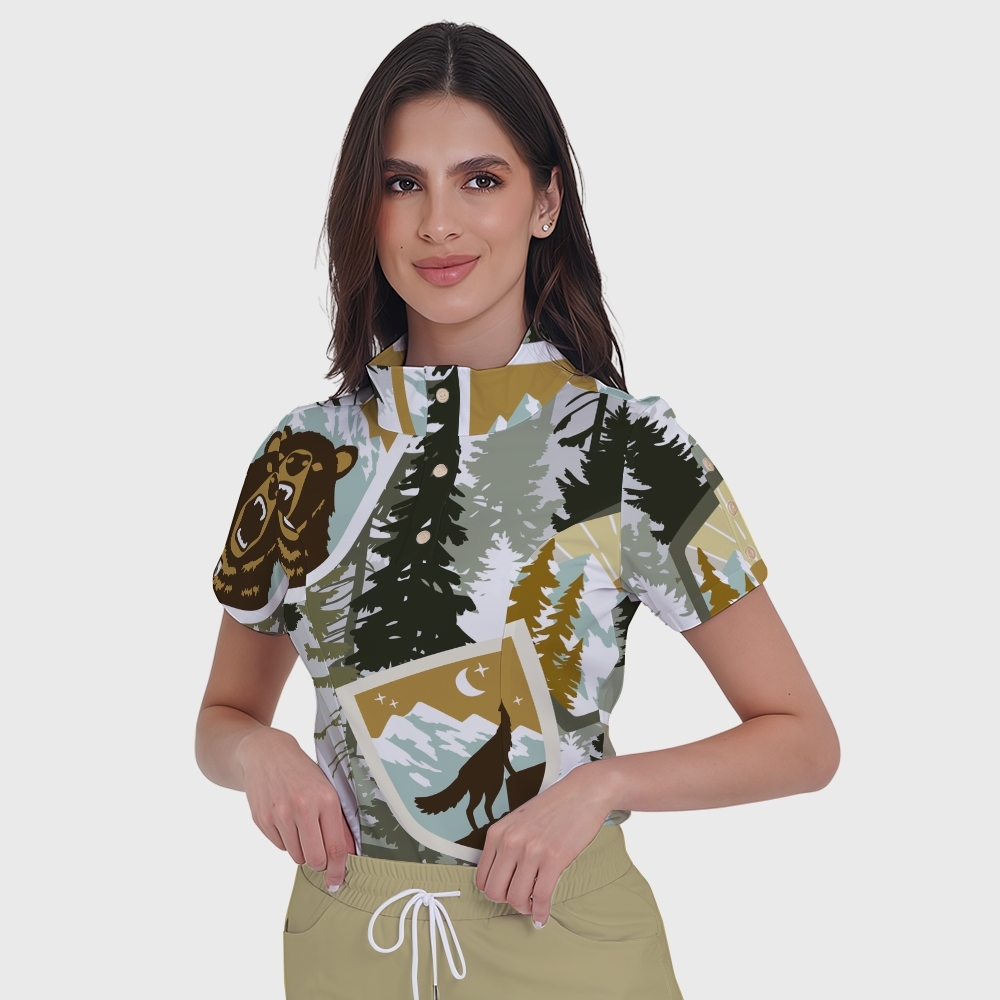 Women's Button-Down Animal Element Sceub Set SSA1