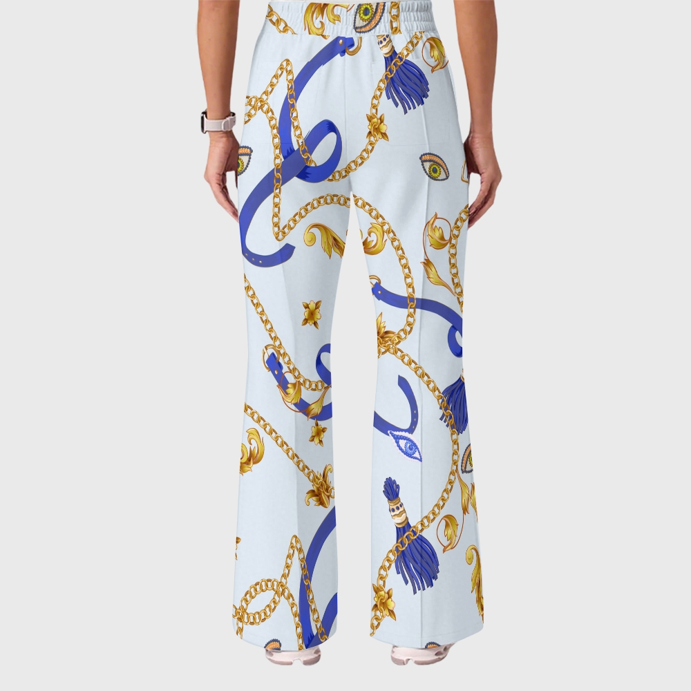 Women's Casual Shirt Collar Metal Chain Printed Scrub Set ST9121