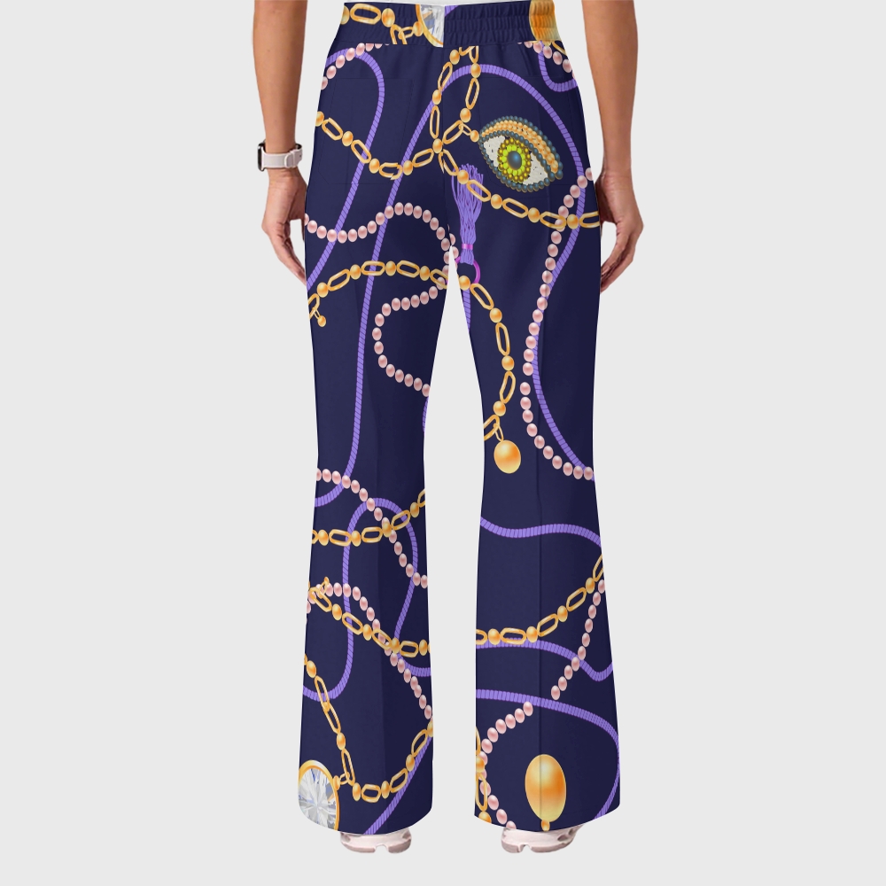 Women's Casual Shirt Collar Metal Chain Printed Scrub Set ST9122