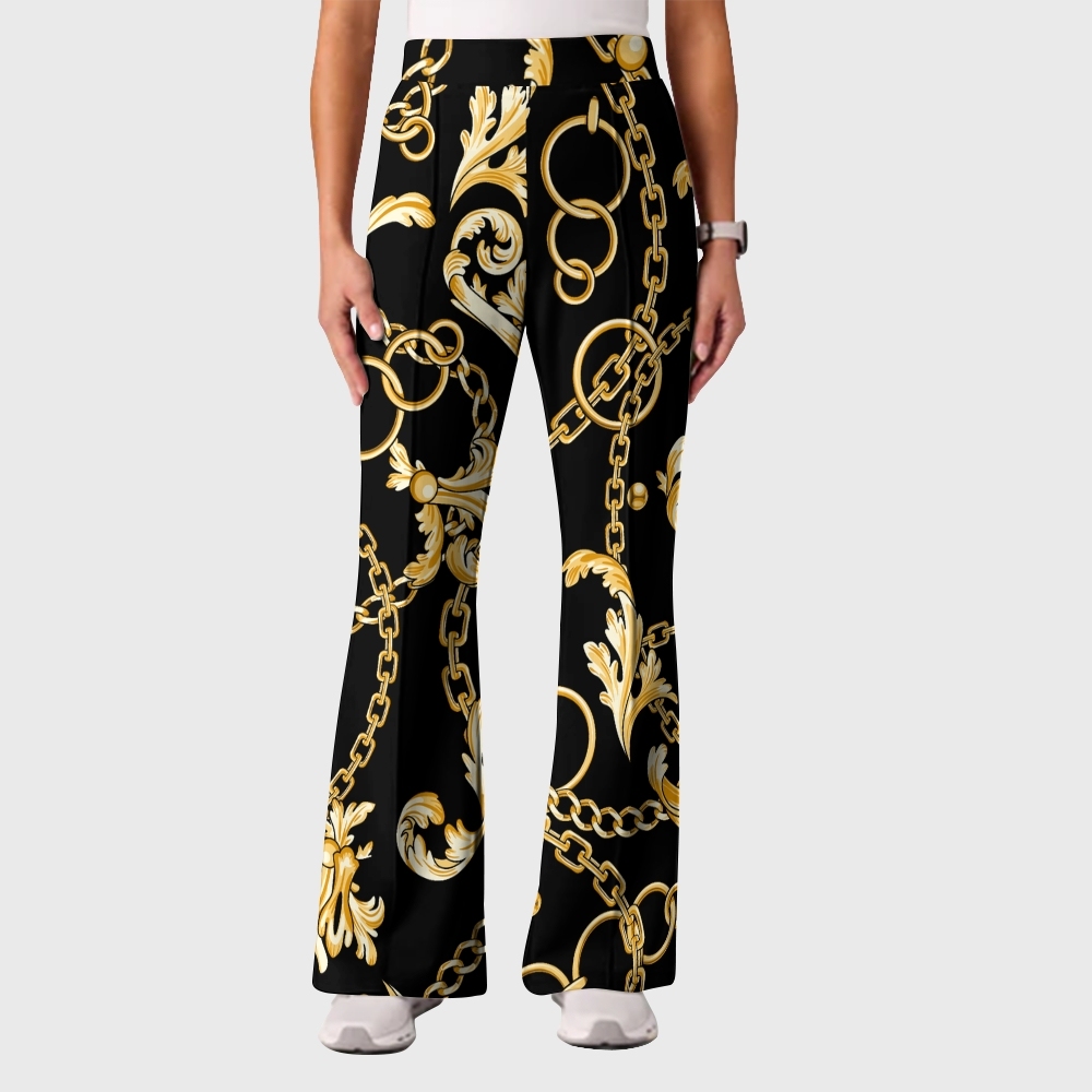 Women's Casual Shirt Collar Metal Chain Printed Scrub Set ST9123